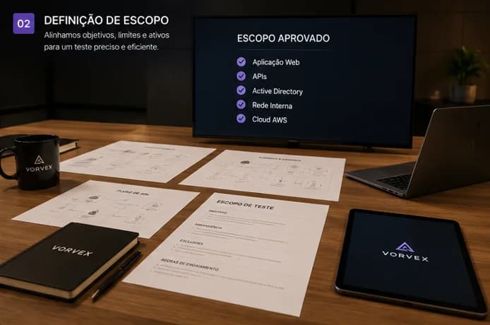 Cena ilustrativa de especialistas colaborando em uma avaliação de segurança