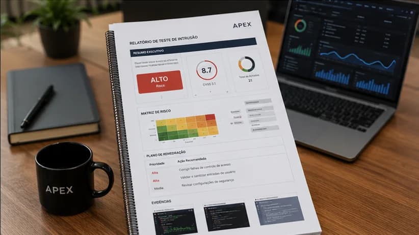 Visão ilustrativa das evidências e da entrega de Vorvex Pentest para empresas