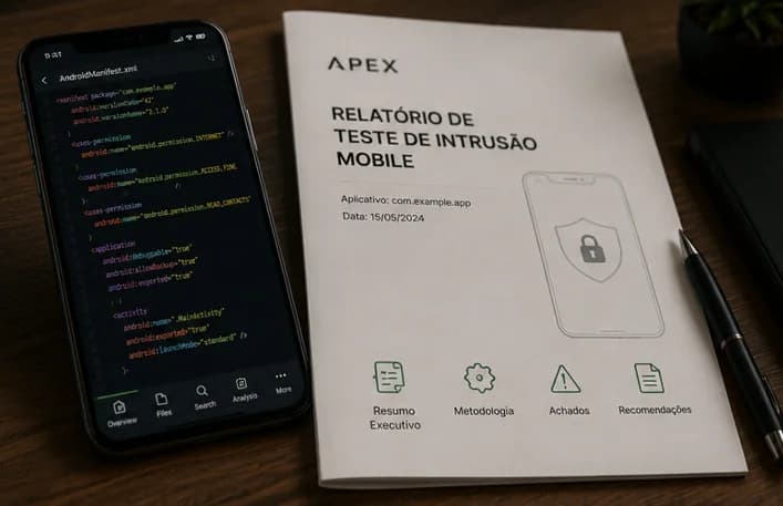 Visão ilustrativa das evidências e da entrega de Pentest de aplicativos móveis