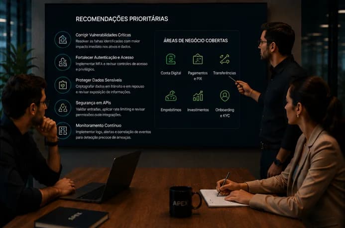 Visão ilustrativa das evidências e da entrega de Pentest para fintechs