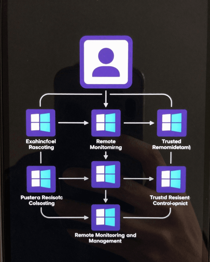 Technical attack path from an unauthenticated internet attacker through an N-central RMM console to multiple managed endpoints, followed by persistent outbound tunnels