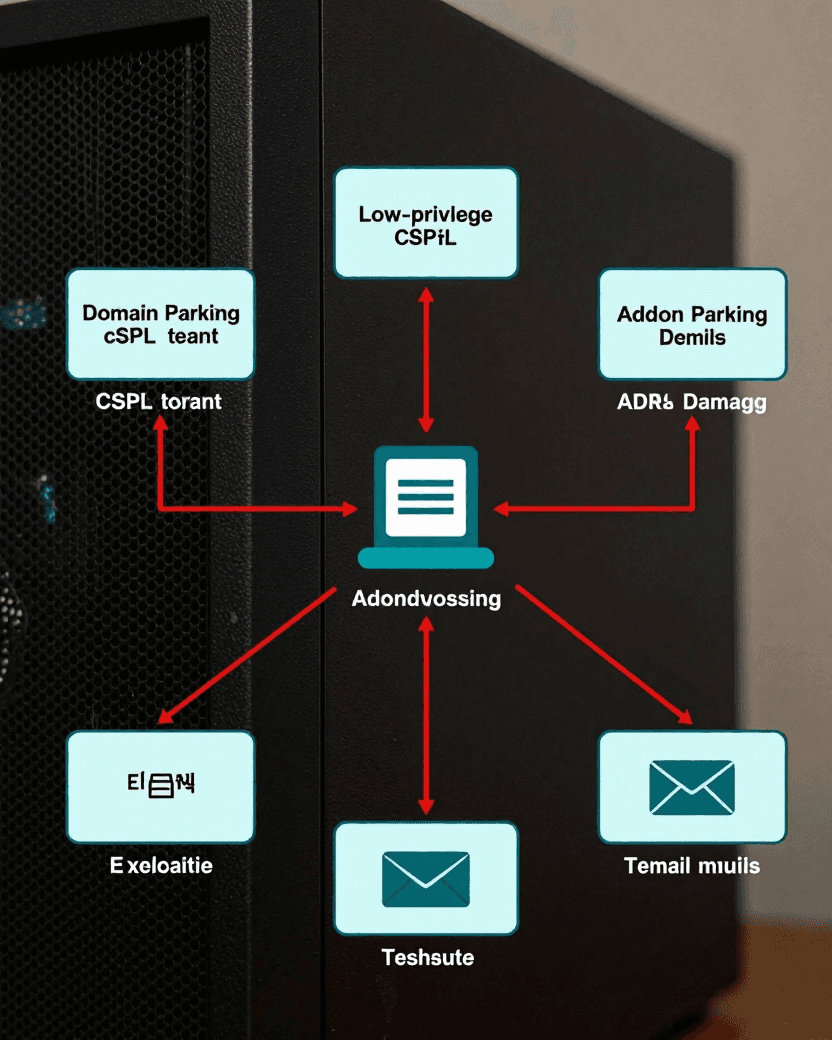 Technical attack path from a low-privilege cPanel tenant account through domain parking functionality to arbitrary file creation and root execution on a shared hosting server