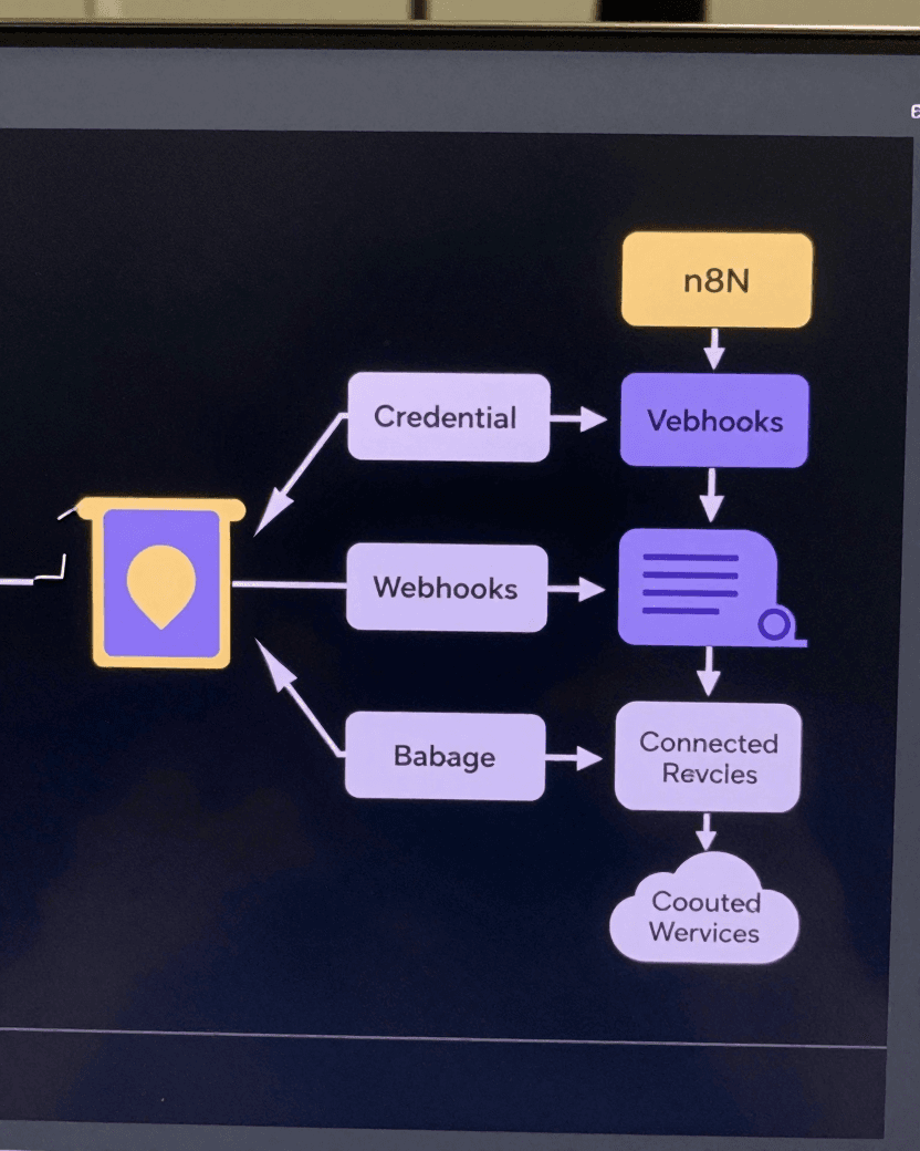 Technical diagram of an n8n workflow editor inside a sandbox boundary, with a prototype chain crossing the boundary into the main host process and reaching credential vaults and connected business systems.