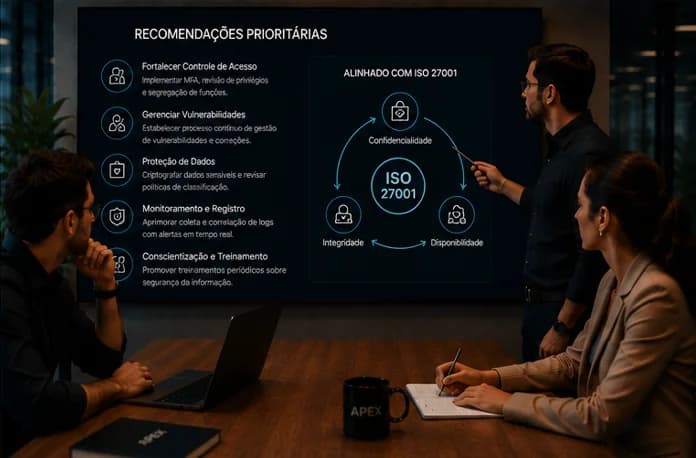 Visão ilustrativa das evidências e da entrega de Pentest e certificação ISO 27001