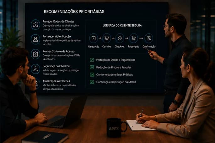 Cena ilustrativa de especialistas colaborando em uma avaliação de segurança