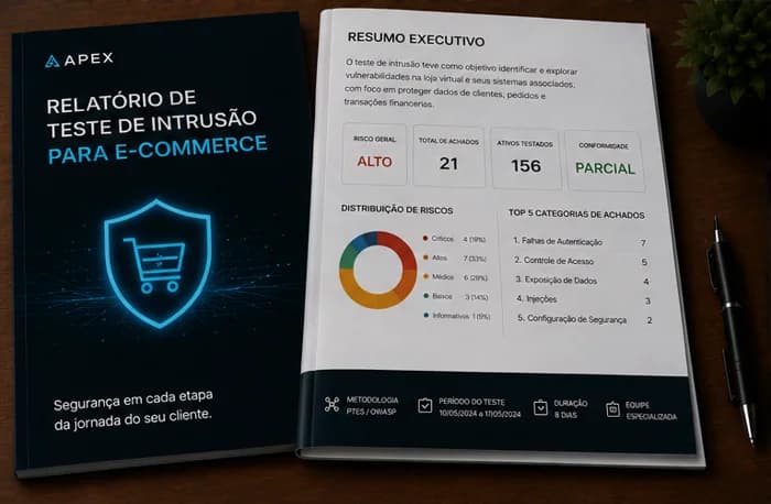 Visão ilustrativa das evidências e da entrega de Pentest para e-commerce