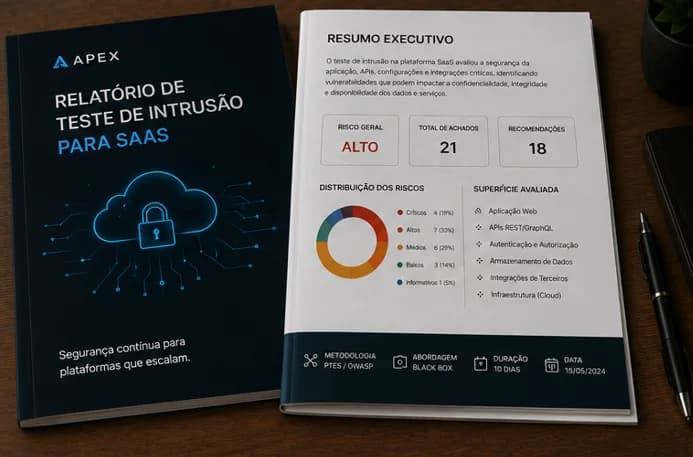 Visão ilustrativa das evidências e da entrega de Pentest para SaaS