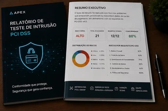 Visão ilustrativa das evidências e da entrega de Pentest para conformidade PCI-DSS