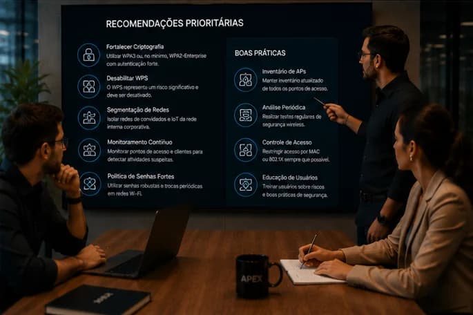 Visão ilustrativa das evidências e da entrega de Pentest de redes wireless